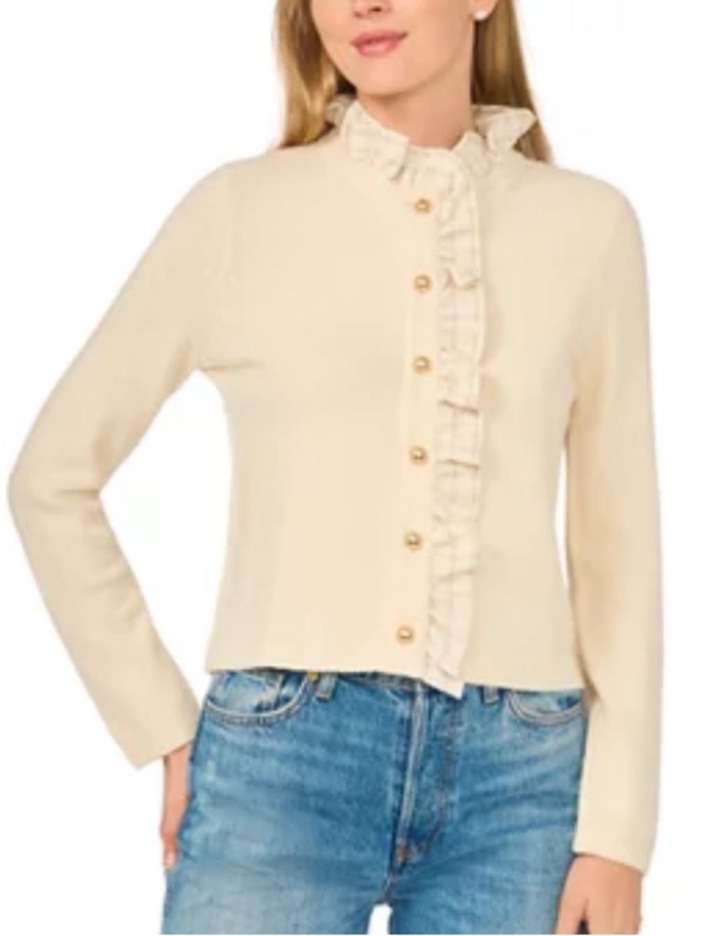 Ted Baker Ivory Long Sleeve Ruffle Trim Cardigan, Size XL, NWT